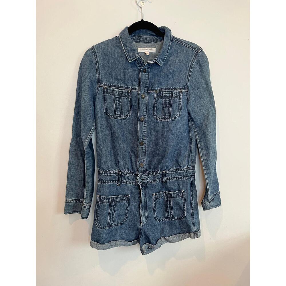 Abercrombie & Fitch Romper Women 4 Denim Long Sleeve‎ Button Front